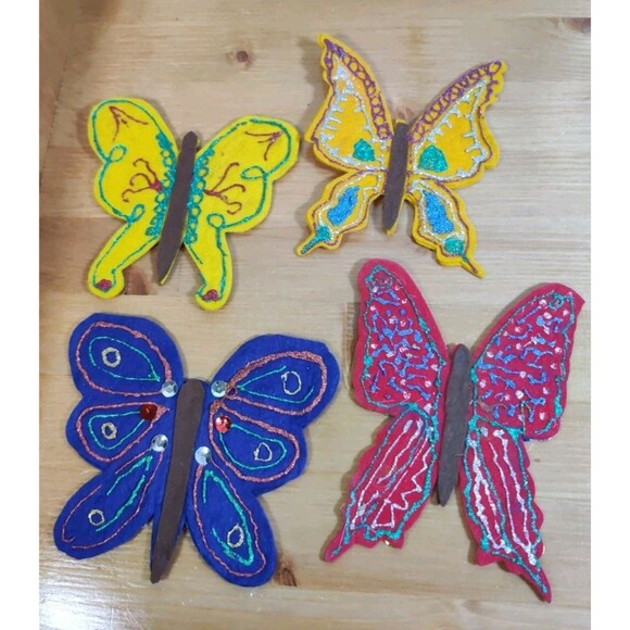Vintage Lot Of 4 Butterfly Sequin Jewel Glitter Felt Appliqué Patches 5-6" - Picture 10 of 10